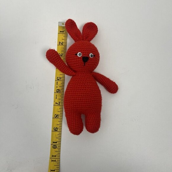 Handmade Crochet Red Bunny Rabbit Plush Toy Soft Knitted Babies Toddlers Kids - Picture 4 of 6
